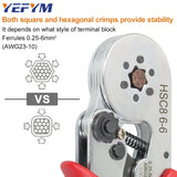 Ferrule Crimping Tool HSC8 Self-adjustable Ratchet, Stripping Cutting Pliers YE-1R, Crimping Connectors Wire End Ferrules kit