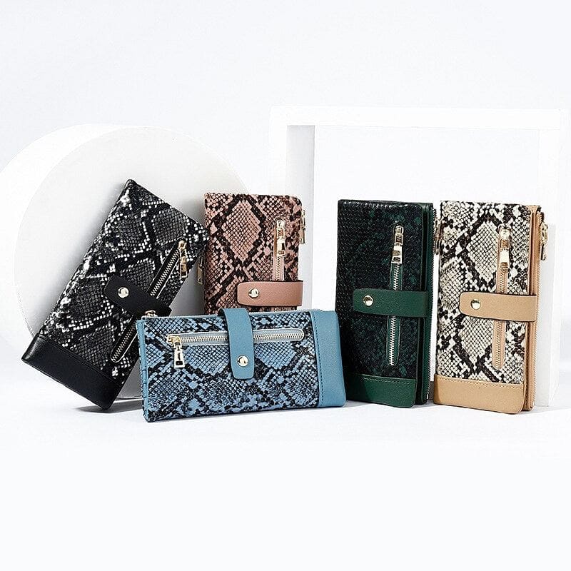 NEW Serpentine Leather Wallet  Zipper Cell Phone Pocket Coin Card Holder Ladies Purses Women Wallets Clutch Long Female Carteira