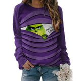 Autumn Women's Funny Movie Green Grinch Print Christmas Long Sleeve T-Shirt Top Casual Loose Pullover Woman Tshirts