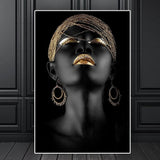 Modern Style African Woman Paintings on Canvas Golden Black Scandinavian Wall Art Poster and Print for Living Room Decor