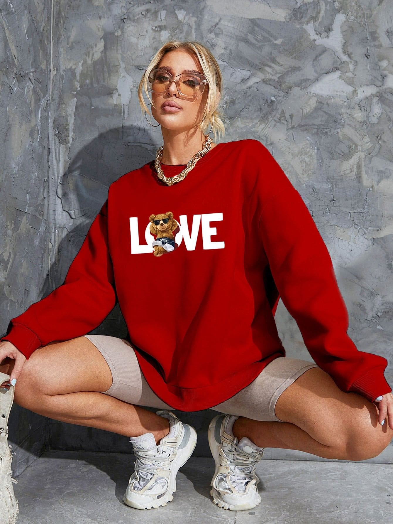 Women's new sweater letter LOVE bear print sweatshirt NHMEX516548