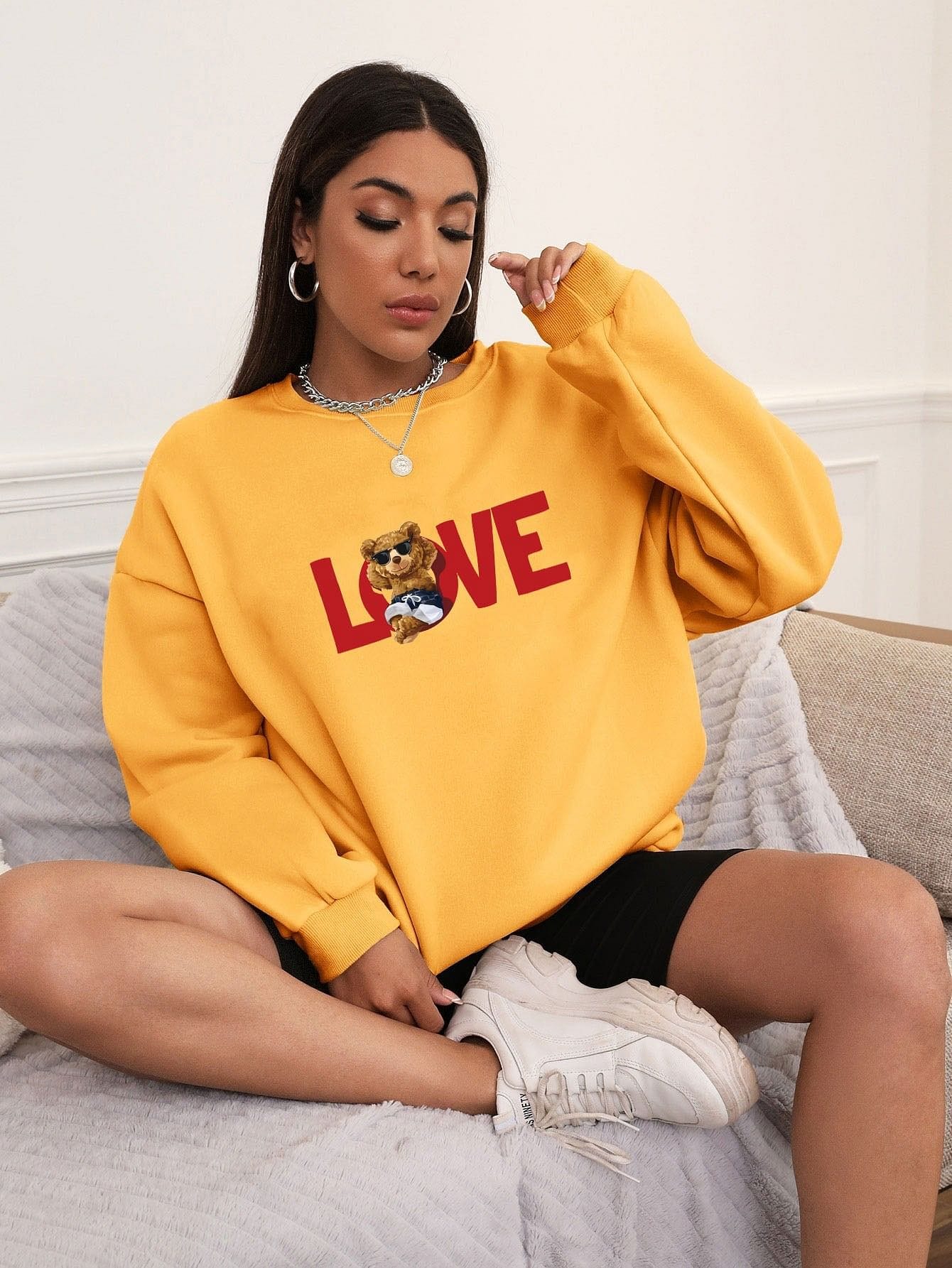 Women's new sweater letter LOVE bear print sweatshirt NHMEX516548