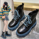 New British style thick heel thick-soled color matching round toe front lace-up casual short boots wholesale NHSCH528276