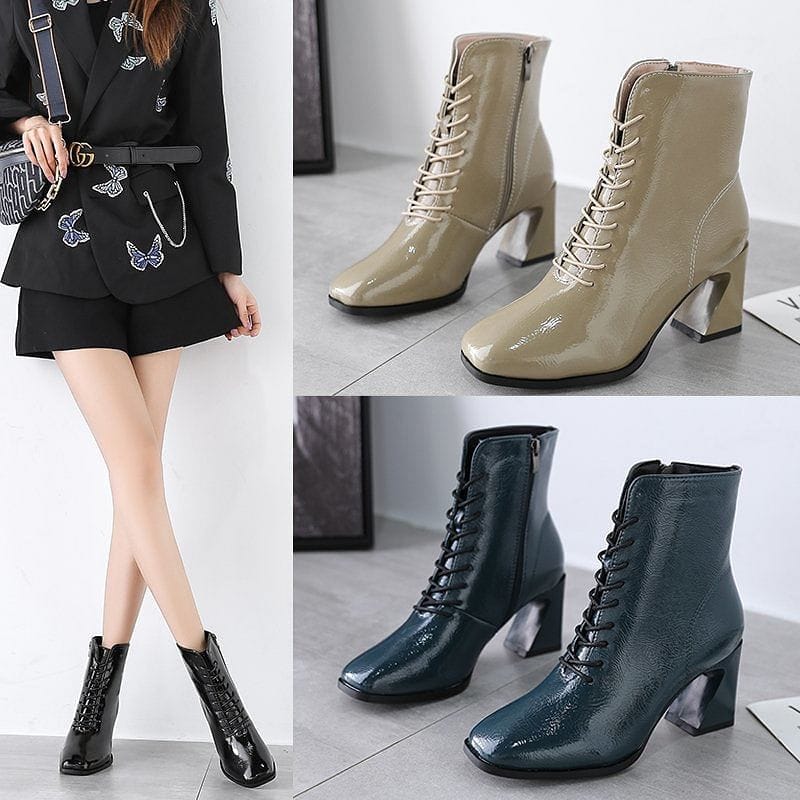 New European and American fashion thick-heeled Martin boots retro high-heeled short boots women NHSCH528296