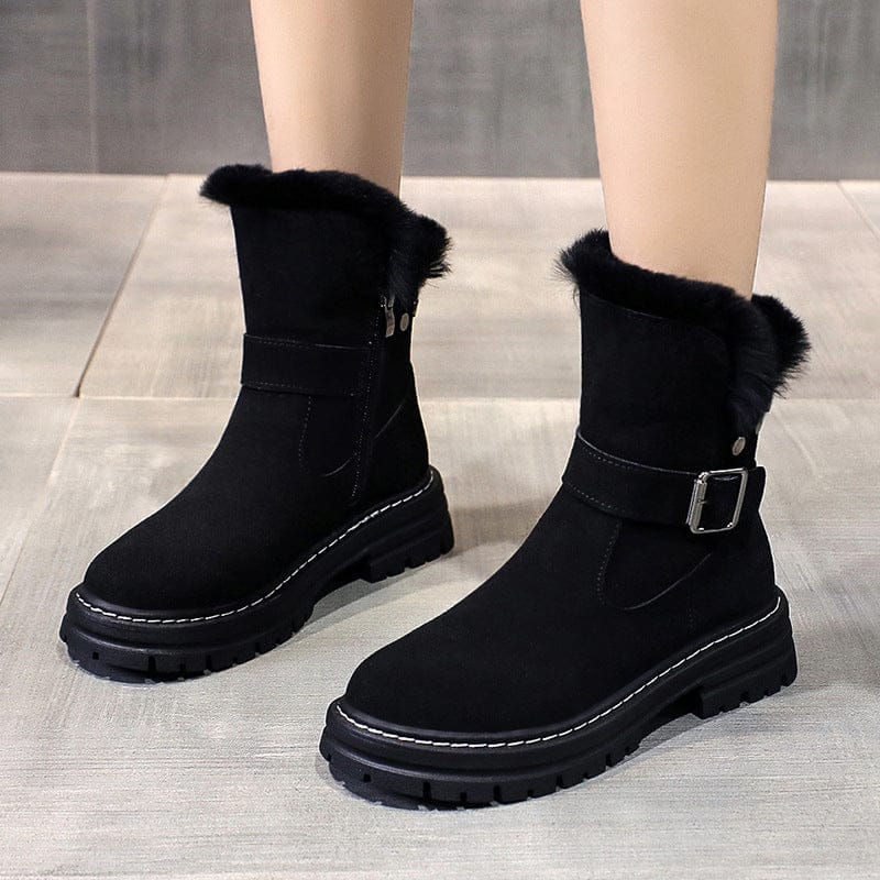 Snow boots women new cotton shoes Korean round head thick heel warm short tube Martin boots