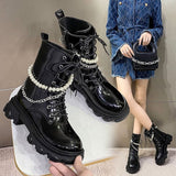 New Korean fashion pearl chain thick-soled middle tube thin short boots NHSCH528308