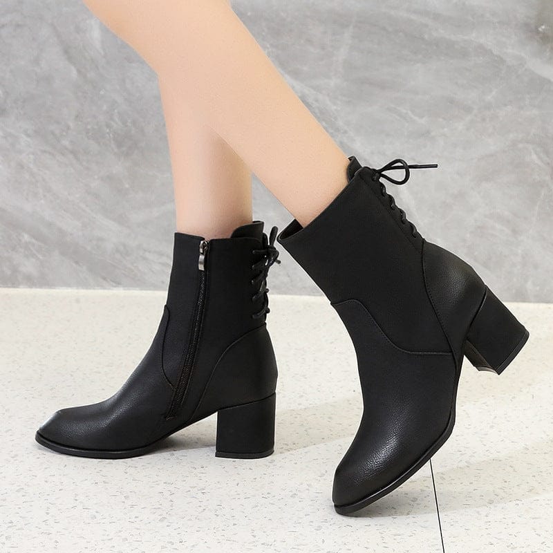 New high-heeled single boots black thick-heeled ankle boots