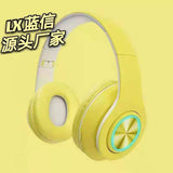 Solid color macaroon color luminous seven color breathing light headset Bluetooth headset