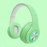 Solid color macaroon color luminous seven color breathing light headset Bluetooth headset