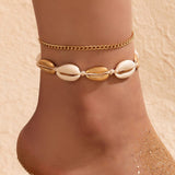 Beach Ornament Stringed Pearls Anklet Shell Beaded Multi-Layer Foot Ornaments