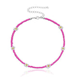 2020 New Korea Lovely Daisy Flowers Colorful Beaded Charm Statement Short Choker Necklace for Women Vacation Jewelry