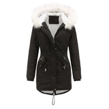 Pai Overcome Women's Mid-length Plus Fleece Cotton-padded Jacket Women's Warmth with Fur Collar Loose Winter Jacket