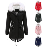 Pai Overcome Women's Mid-length Plus Fleece Cotton-padded Jacket Women's Warmth with Fur Collar Loose Winter Jacket