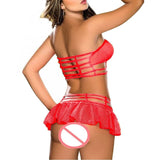 1Set Women Sexy Lingerie Corset Babydoll G-string Push Up Top Bra+Pants Set Sleepwear Underwear Nightwear Dress  black/pink/ red