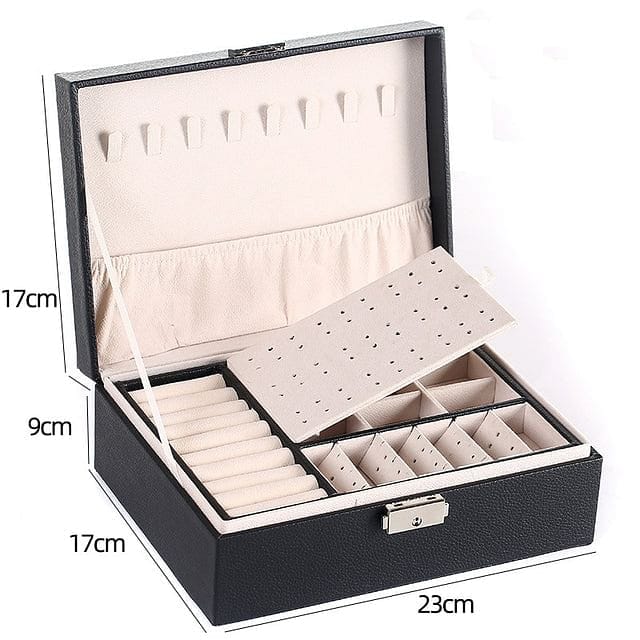 New Double-Layer PU Leather Jewelry Box European Jewelry Storage Box Large Space Jewelry Holder Gift Case with Lock