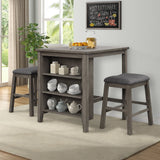3 Piece Square Dining Table with Padded Stools, Table Set with Storage Shelf,Dark Gray