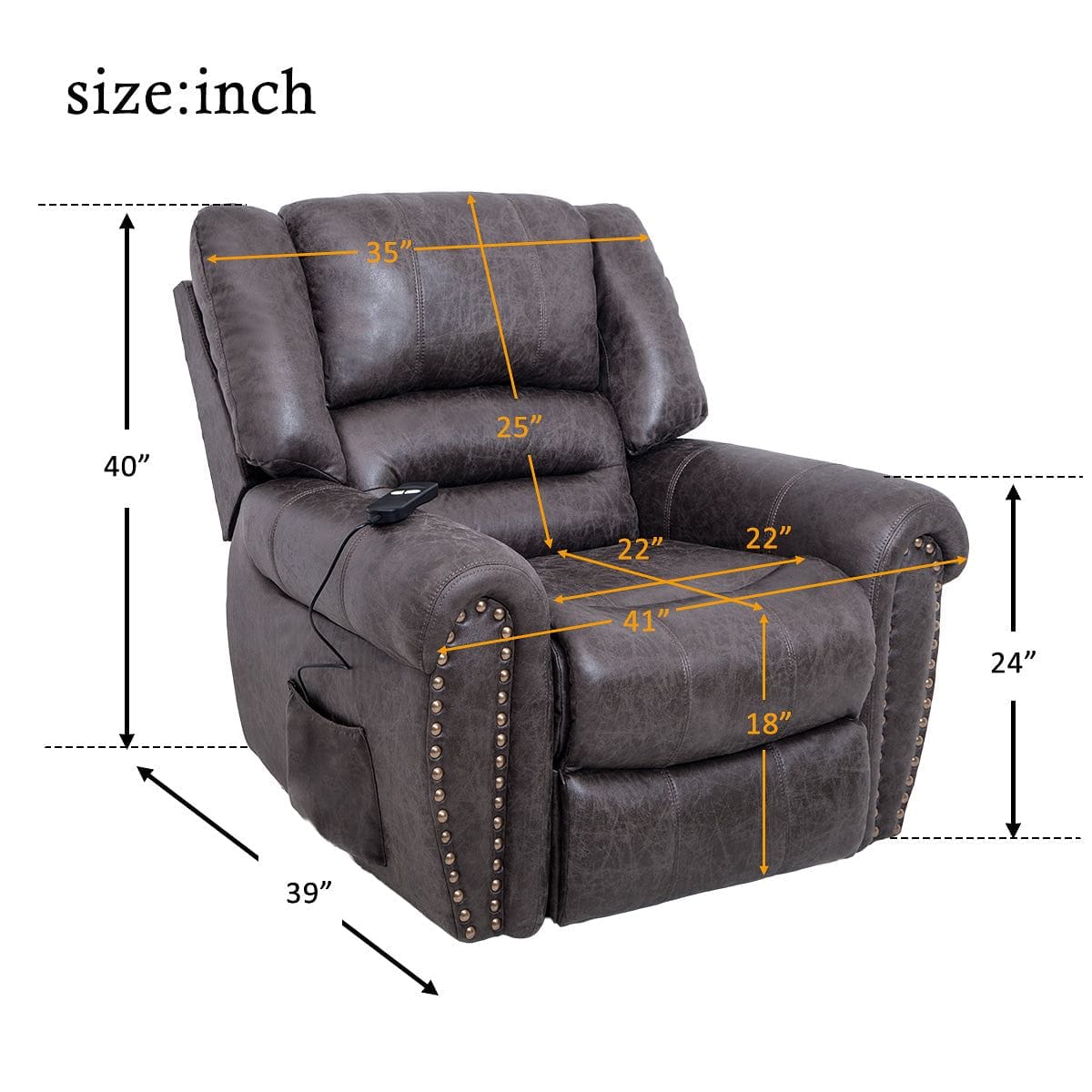 Wilshire Series Heavy-Duty Power Lift Recliner Chair with Built-in Remote and 2 Castors (Smoky Brown)
