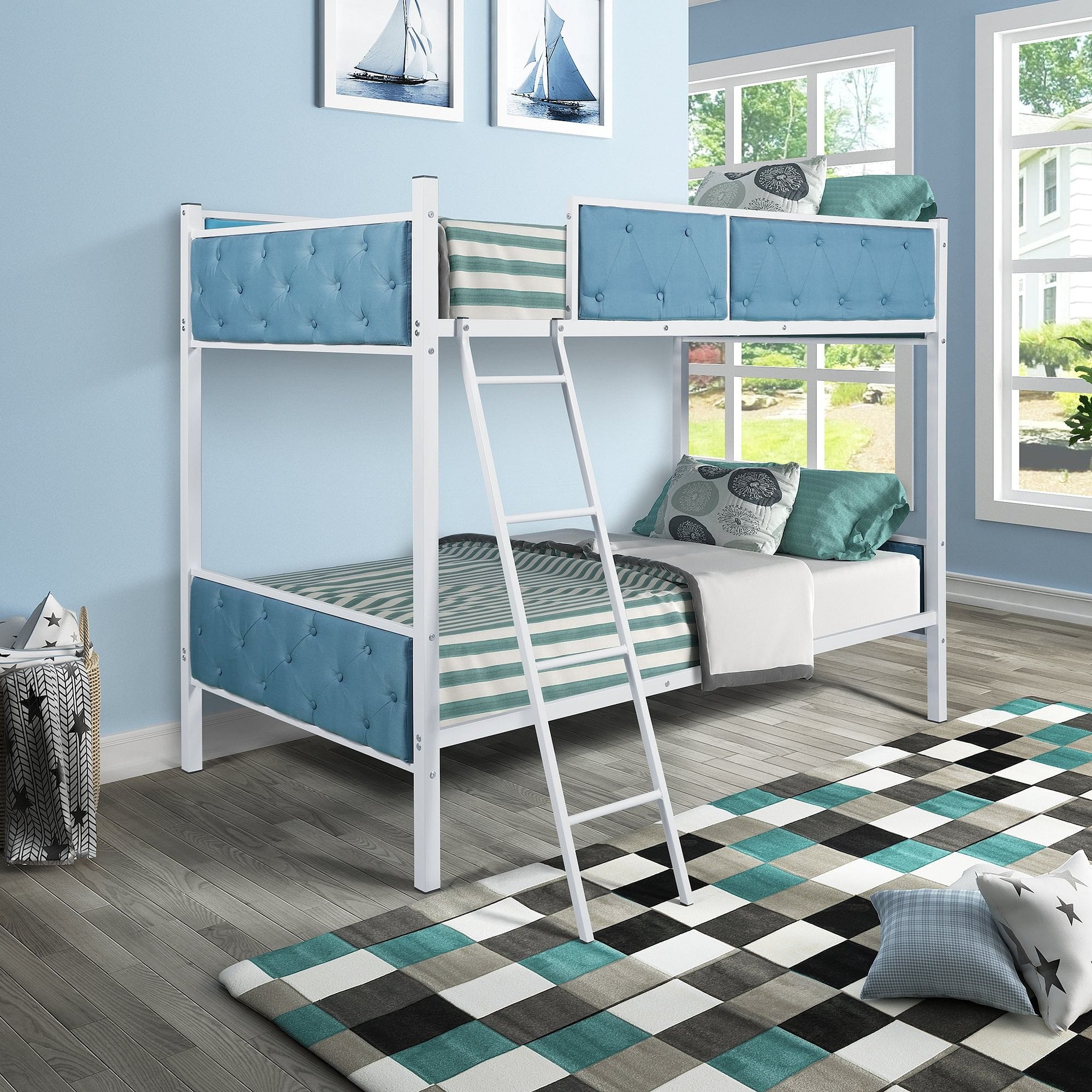 UPHOLSTERED TWIN OVER TWIN BUNK BED