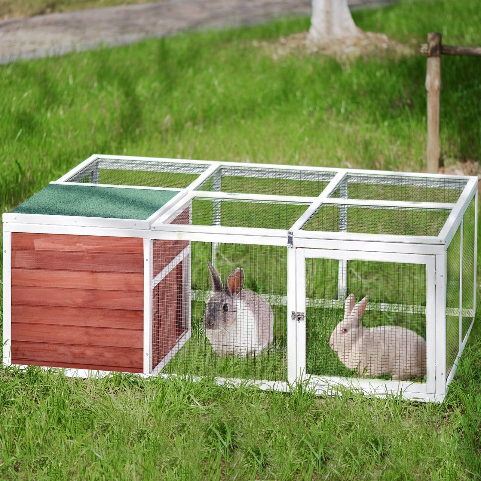 61.8 inches Rabbit Playpen Chicken Coop Pet House Small Animal Cage with Enclosed Run for Outdoor Garden Backyard