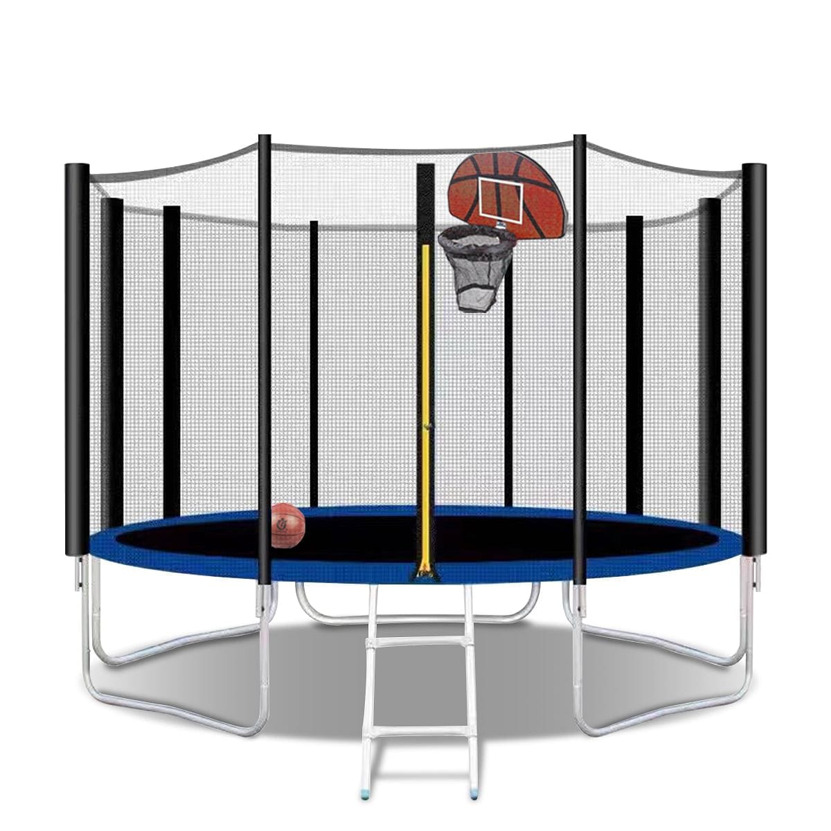 12FT Trampoline with Basketball Hoop-Kids Trampoline with Trampoline Accessories: Trampoline Ladder, Safety Trampoline Net, Spring Cover Padding