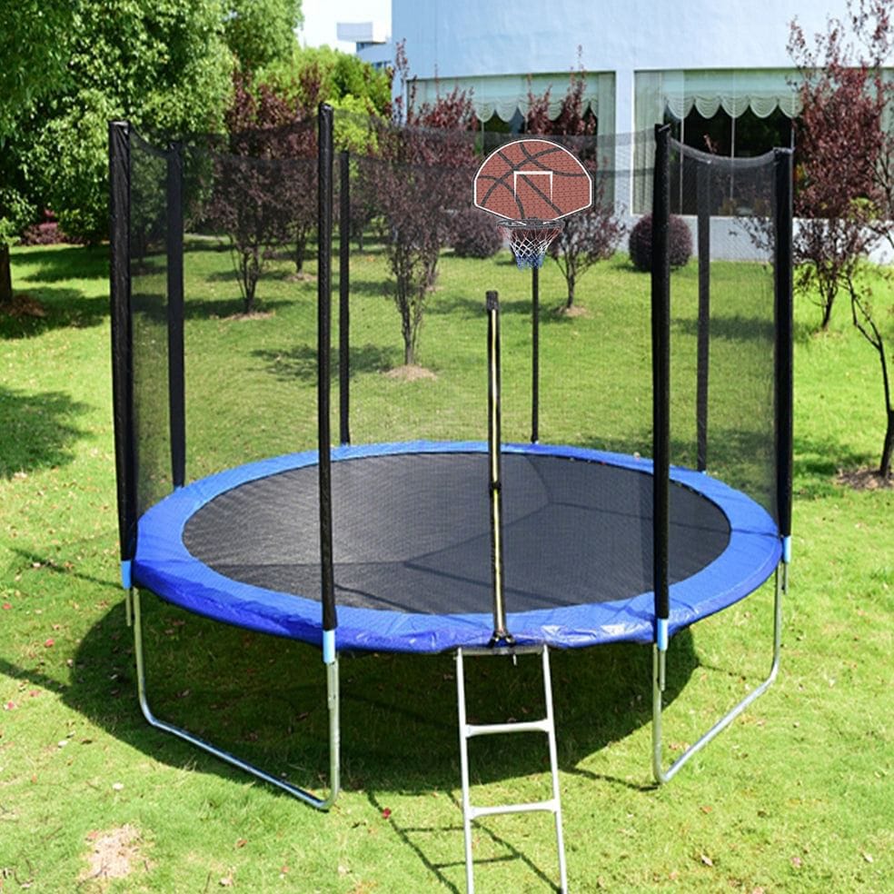 12FT Trampoline with Basketball Hoop-Kids Trampoline with Trampoline Accessories: Trampoline Ladder, Safety Trampoline Net, Spring Cover Padding