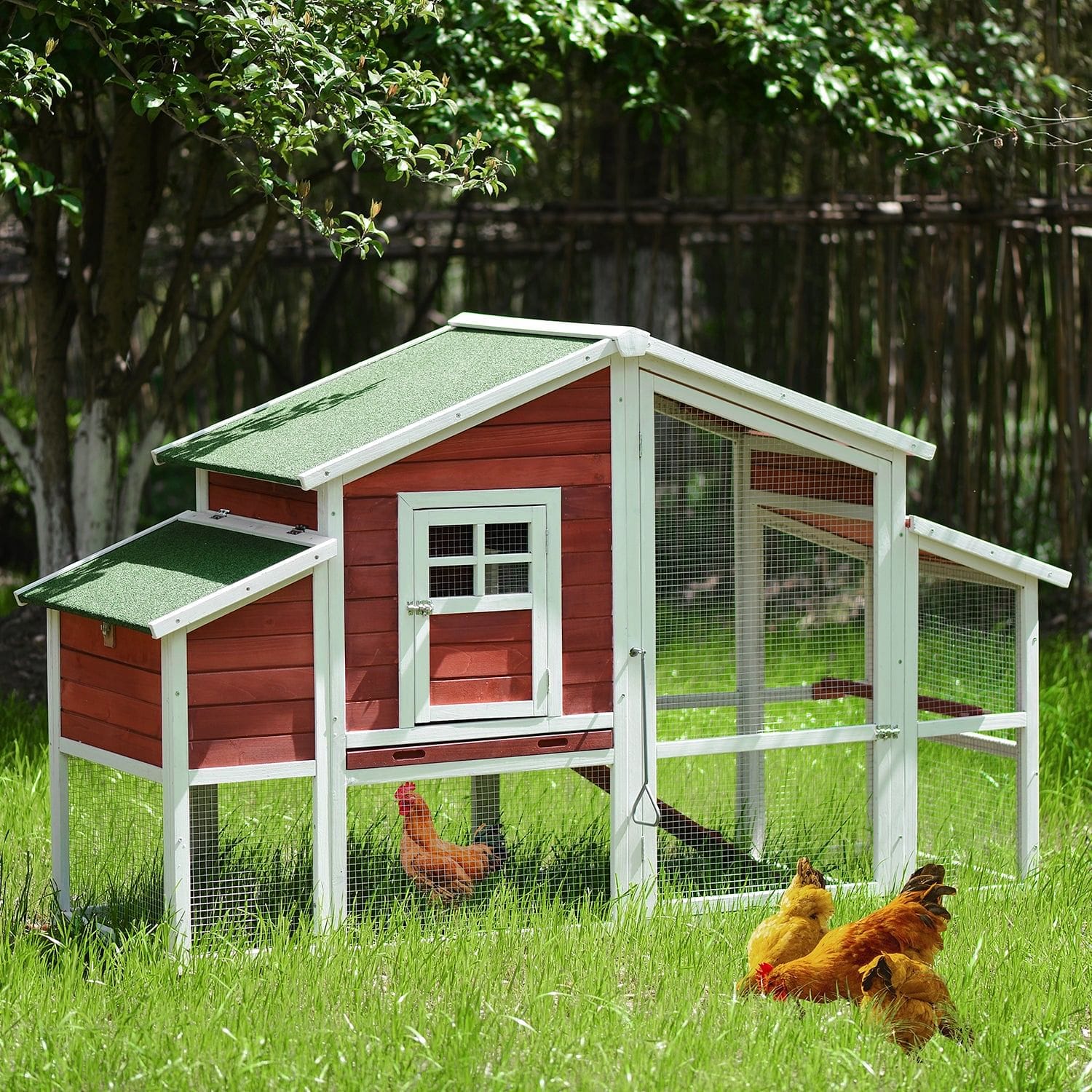 PET HOUSE Promotion!  77.9&rdquo; Chicken Coop Rabbit House Wooden Small Animal Cage Bunny Hutch with Ramp and Tray