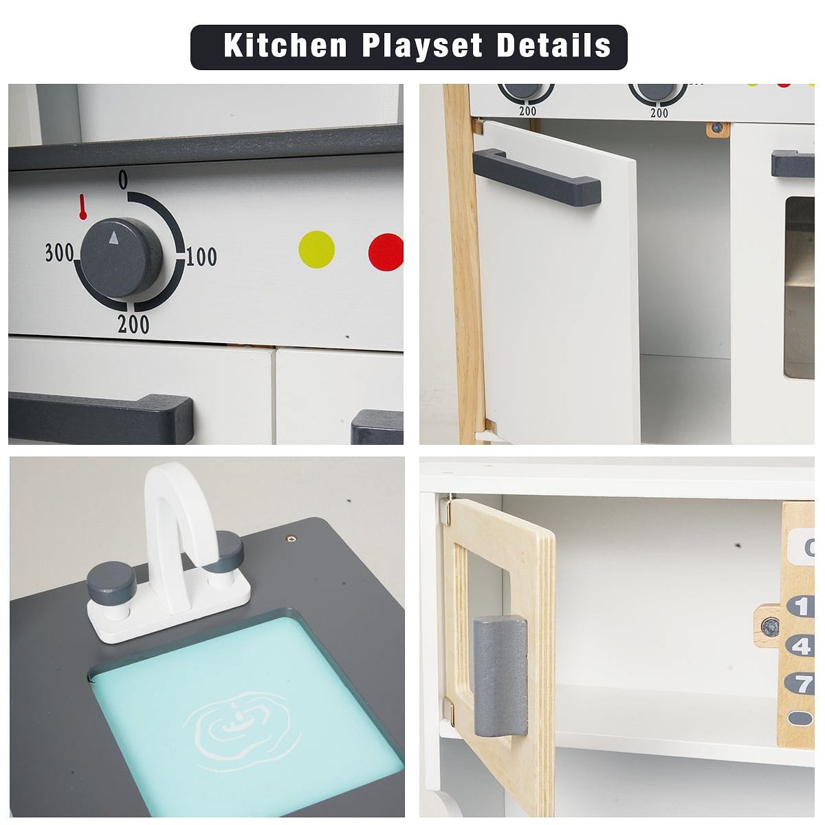 Pretend Wooden Kitchen Playset for Kids and Children,Gifts for New YearChristmas and Birthday,White