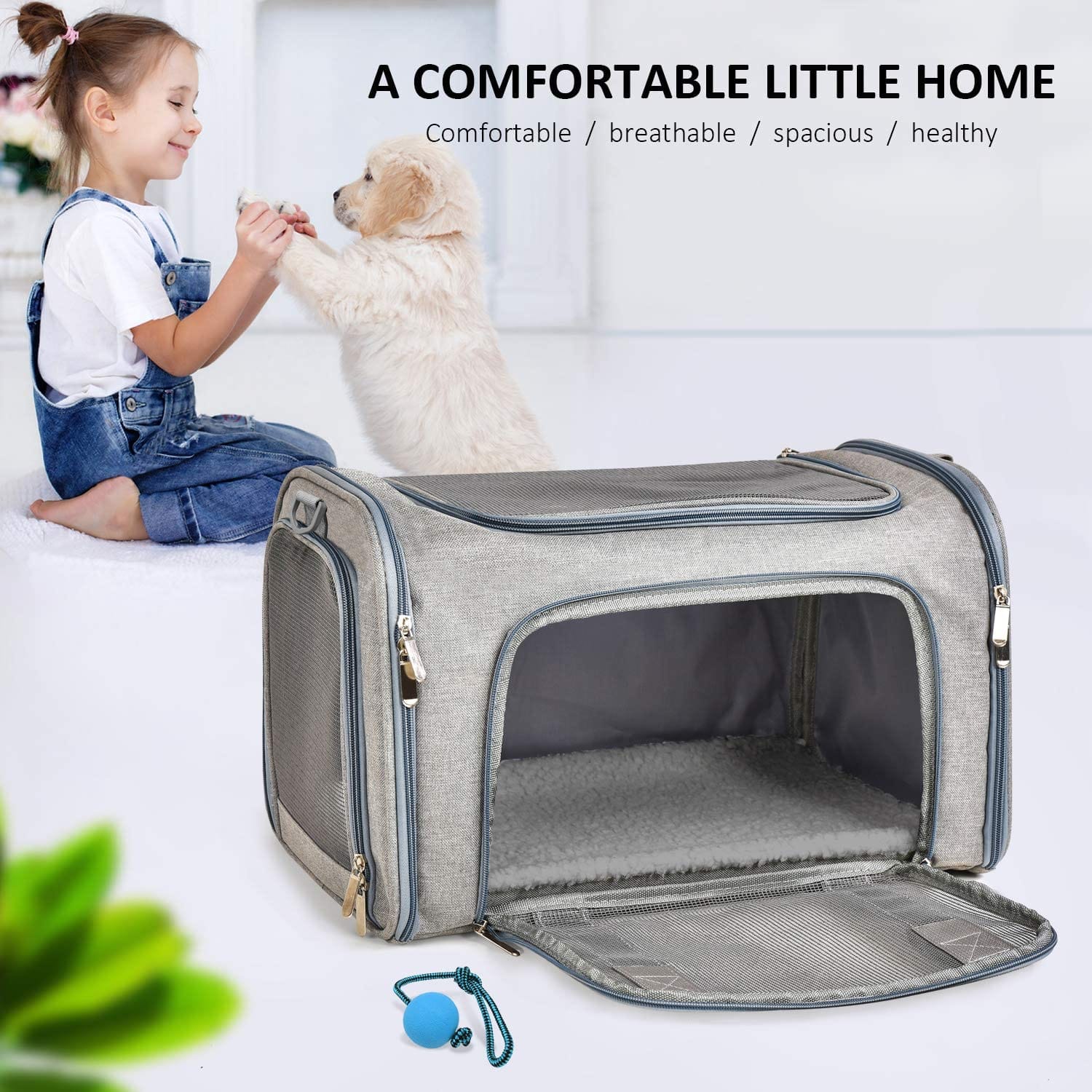 MASKEYON Airline Approved Large Soft-Sided Collapsible Pet Travel Carrier for Dog Puppy,Cats,2 Kitty,Portable Dog Travel Carrier with 5 Doors,3 Storage Pockets,Removable Pads