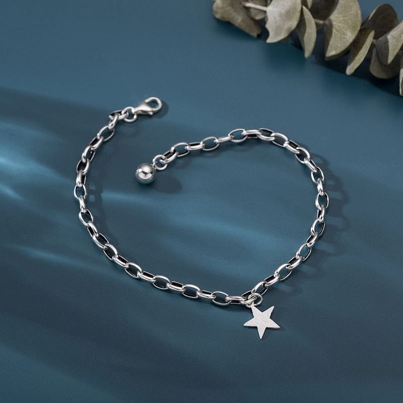 Flyleaf Pentagram Vintage Chain Real 925 Sterling Silver Anklet For Women Fine Jewelry Anklets On Foot Bracelet Enkelbandje