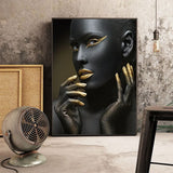 African Graffiti Black and Gold Woman Canvas Painting Cuadros Posters and Prints Wall Art Pictures for Living Room Unframed