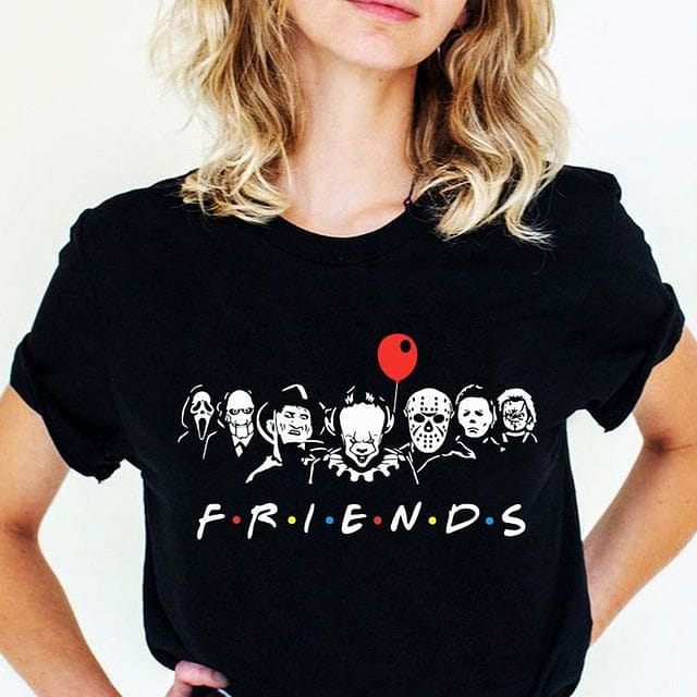 Friends Horror Oversized T Shirt 90s Wicca Gothic Clothes Punk Cool T-shirts Dark Edgy Graphic Tees Grunge Devil Rock Clothing