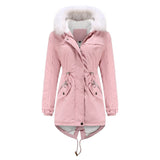 Pai Overcome Women's Mid-length Plus Fleece Cotton-padded Jacket Women's Warmth with Fur Collar Loose Winter Jacket