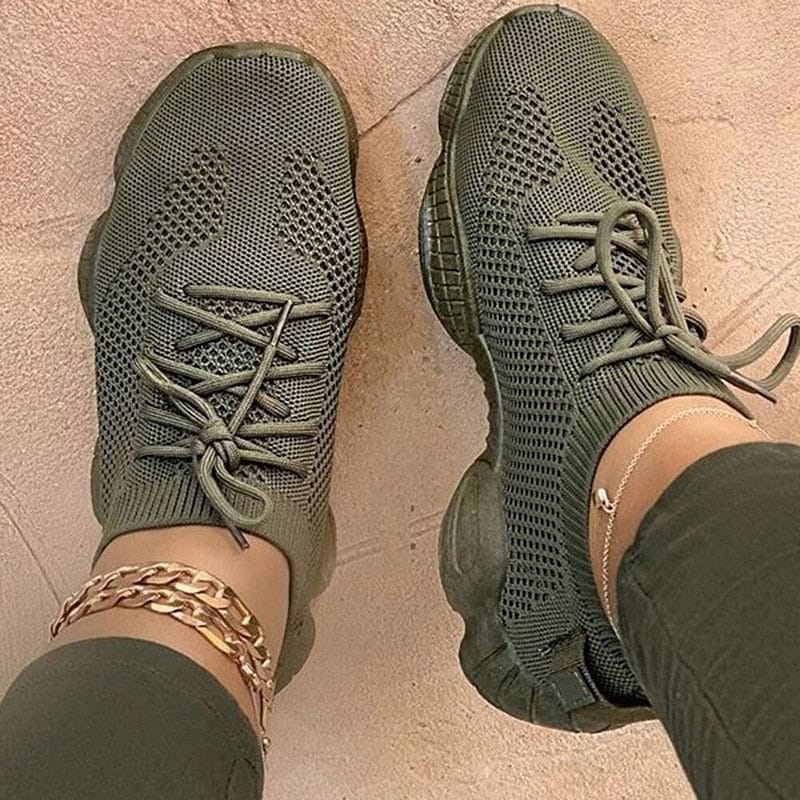 Air Mesh Women Sneaker Sock Shoes Summer Breathable Cross Tie Platform Round Toe Casual Fashion Sport Lace Up 2020 Female Girl