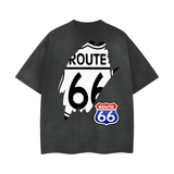 Route 66 Unisex Washed Effect Vintage T-Shirt