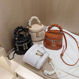 Stone Crocodile Pattern Bucket Bags For Women 4 Colors Pleated Handle Handbags Vintage Messenger Shoulder Bags