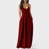 Women's Summer Long Dress Loose Sexy Spaghetti Straps Sleeveless Pockets Solid Color Maxi Dress Casual Plus Size Beach Dresses