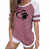 2019  Fashion Love Dog Paw Print Top Shirt Women Plus Size Raglan Pink T-shirt  Tumblr Cropped Cute