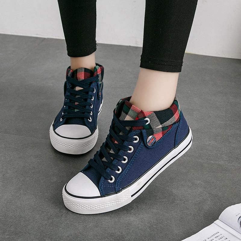 Flat mid-to-high women canvas shoes