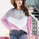 Loose Knitted Sweater Women Jumpers Long Sleeve Woman Pullovers Sweaters Casual 2020 Autumn Winter Color Block Striped Sweater