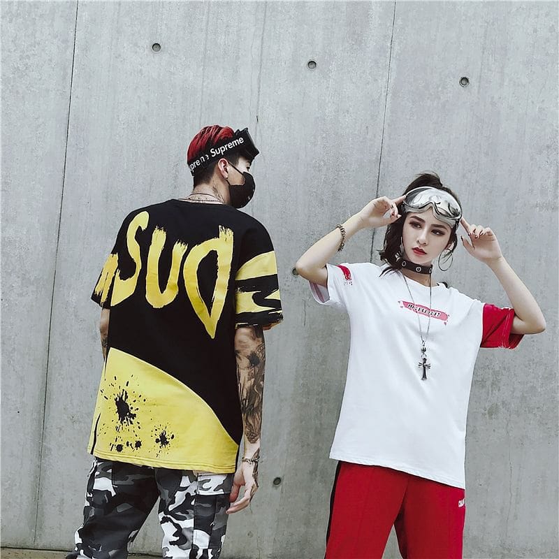 2021 Korean Harajuku Ulzzang Letter Printed T-shirts Men Women Summer Hip Hop Streetwear BF Oversized Tshirt Dropshipping