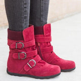 Winter buckled calf women's boots, winter women's warm zipper boots, plain flat shoes, large size women's casual boots