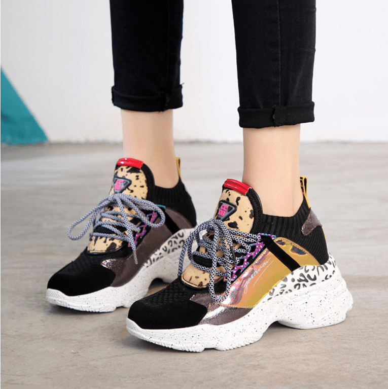 Leopard-print old shoes breathable mesh shoes
