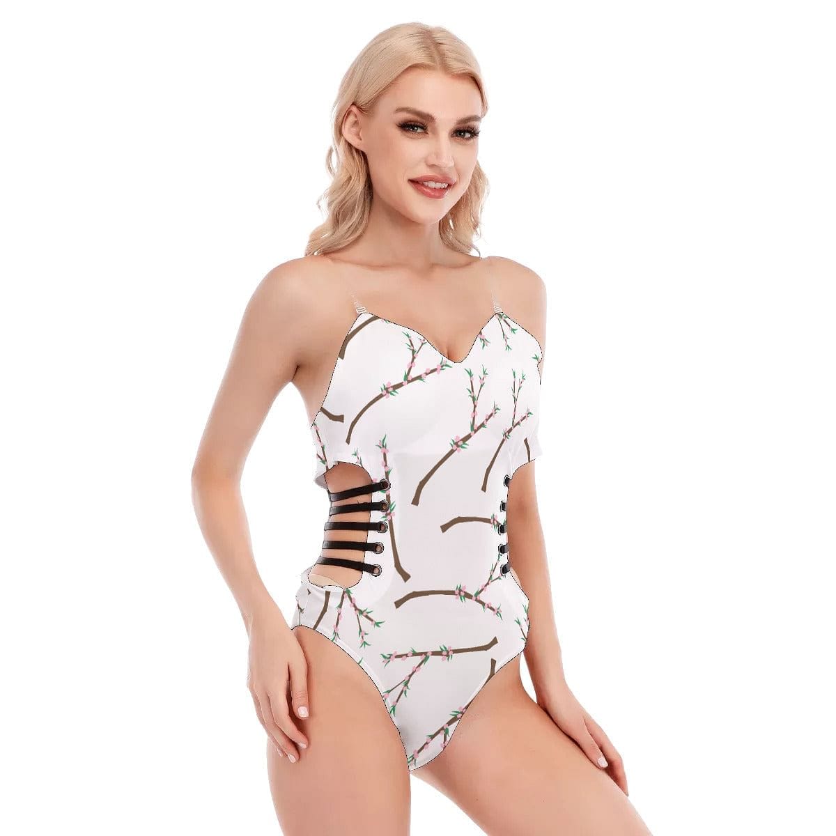 All-Over Print Women's Tube Top Bodysuit With Side Black Straps