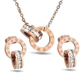 Hot Selling Stainless Steel Jewelry Set Rose Gold Color Roman Earring&Necklace For Women Wedding Accessories