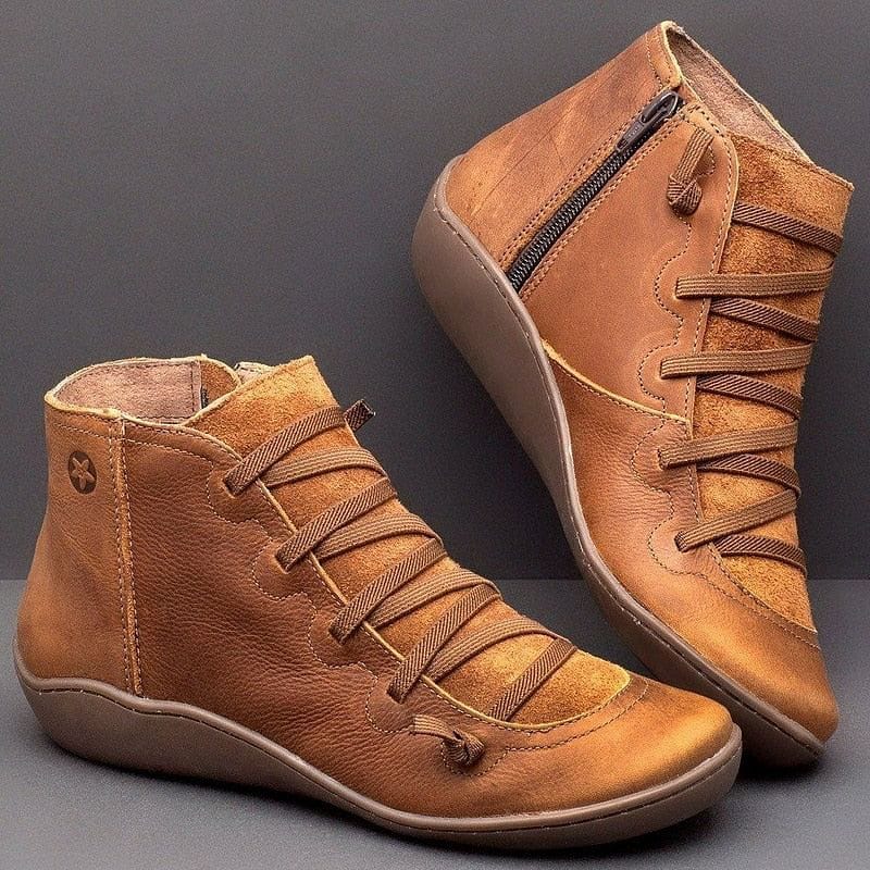 Women's PU Leather Ankle Boots Women Autumn Winter Cross Strappy Vintage Women Punk Boots Flat Ladies Shoes Woman Botas Mujer