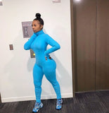 KGFIGU Women turtle neck long sleeve ruched Jumpsuit casual blue cotton ribbed bodycon overalls sexy Rompers wholesale price