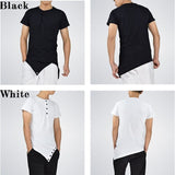 Fashion street wear men's hi-street t-shirt Button neck tshirt Longline sharp Asymmetrical hem men funny t shirt