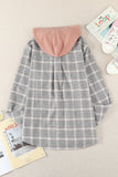 Plaid Drawstring Hooded Shirt Jacket