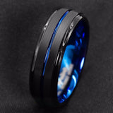 Titanium Ring For Men.Surface Black Blue Groove Inside Blue Face Stainless Steel Ring.Highlight Man Temperament Light Luxury
