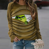 Autumn Women's Funny Movie Green Grinch Print Christmas Long Sleeve T-Shirt Top Casual Loose Pullover Woman Tshirts